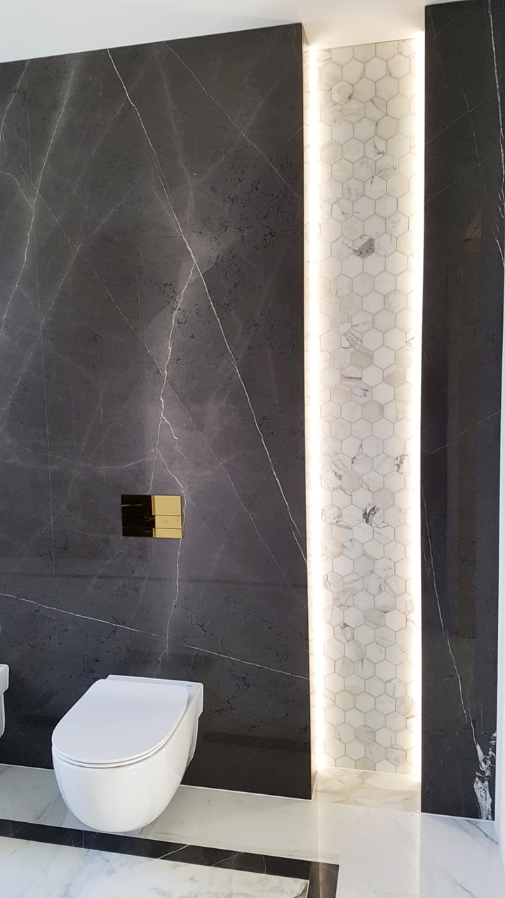 Pietra Grey+ Calacatta Oro+ Hexagony Calacatta Gold